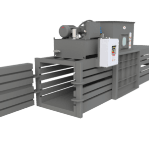 Here's an alt tag for the image: `Industrial horizontal baler machine`